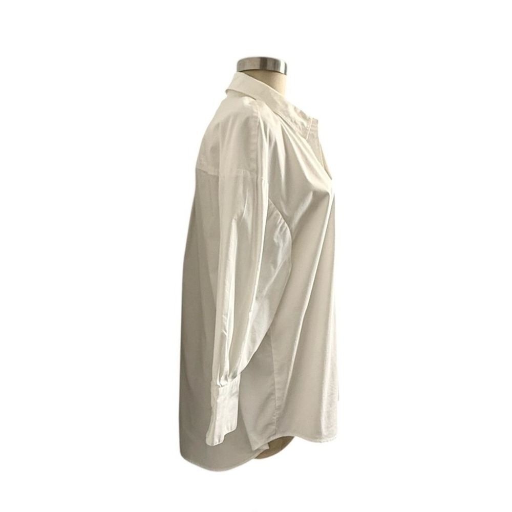 Philosophy White Collared Button Up Shirt Stretch Cotton Classic Blouse L - Picture 3 of 13